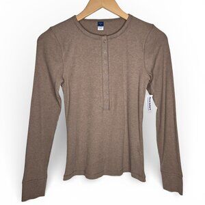 NWT Old Navy Plush Henley Tee Light Coffee Brown Everyday S